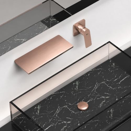 Image of AQUIEEN Plato Wall Mounted Waterfall Basin Mixer Tap | Modern Single Lever Concealed Basin Faucet | Contemporary Bathroom Sink Mixer (Brushed Rose Gold)