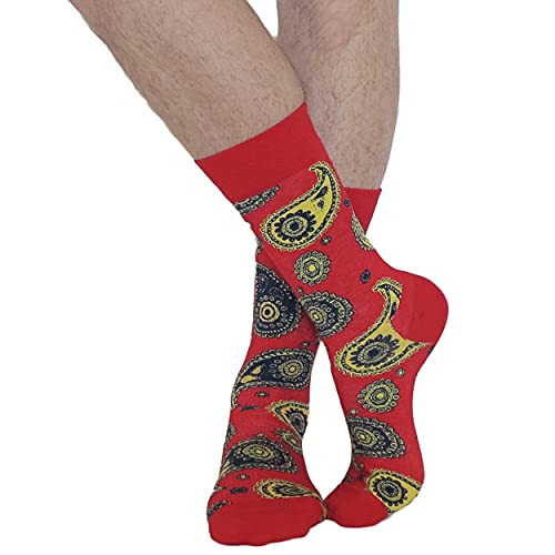vangobeauty Men's Cotton Blend Dress Paisley Socks Red Size 7-13 Made In USA