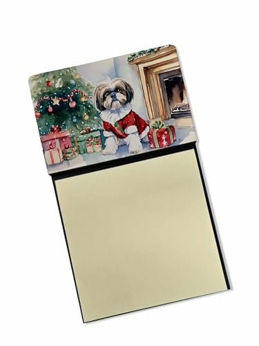 Caroline's Treasures Shih Tzu Cozy Christmas Sticky Note Holder Refillable Dispenser Self-Sticky Note Pads, Memo Pads Blank Desk Accessories
