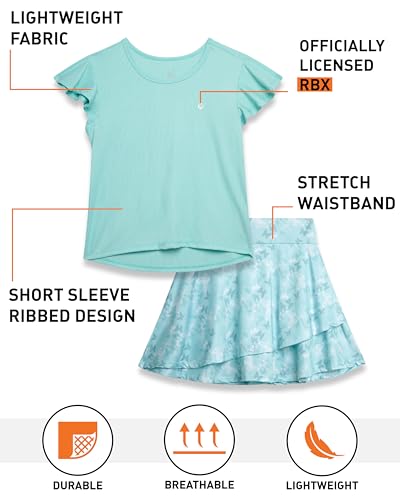 Image of RBX Girls Athletic Skort Set - 2 Piece Ribbed Short Sleeve Tee and Athletic Skort for Girls (Sizes: 7-12)