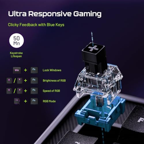 Image of Archer Tech Lab Mechanical Gaming Keyboard (Bluetooth / 2.4GHz Wireless /Wired) Programmable 84 Keys Full Anti-Ghosting, Clicky Blue Switches, 20 RGB Effects| for Laptop Mac PS4 PS5 Xbox (Astra M200)