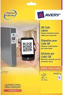 Avery L7121-25 QR Code Labels (A4 Sheets of 45 x 45 mm, 20 Labels per Sheet, 25 Sheets) - White