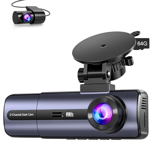 3-Channel 4K Dash Cam with WiFi, 4K+1080P+1080P...