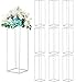Sziqiqi 10 białych wazonów na stoły weselne, wazon podłogowy z metalu, kolumny, stojak na kwiaty, wysoki, geometryczny wazon na kwiaty, prostokątny regał na kwiaty do dekoracji ślubnej, 80 cm