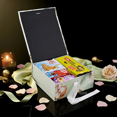 Image of RBS - MEDIUM Empty Gift Box 26x26x10cm Decorative Flower Gift Boxes for Presents (1 Pack) Box for Gift Packing Multipurpose Hamper Cardboard Box for Gift All Occasion (M-Bloomfinity)