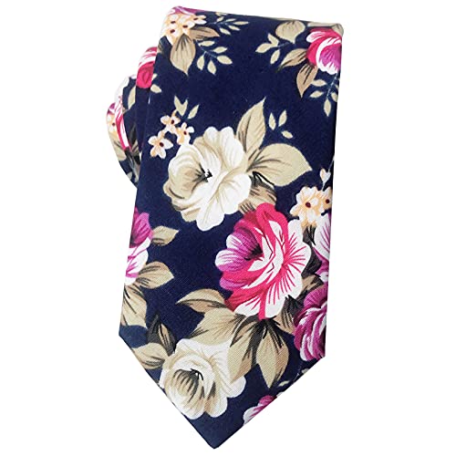 Image of Mantieqingway Men's Cotton Floral Neck Tie 2.56'' Printed Skinny Tie