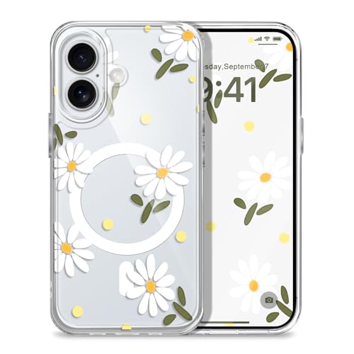 LEECG iPhone 17 用ケース、クリエイティブなデザインのソフトリキッドシリコン製指紋防止iPhone 17 用ケース、デイジー