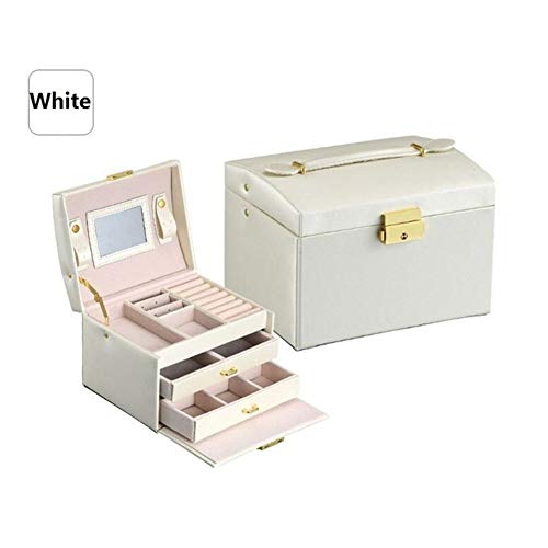 CCHM Cercueil Box pour Les Bijoux Exquis Maquillage Bijoux de Cas Organisateur Boîtes conteneur Graduation Cadeau d'anniversaire,Blanc