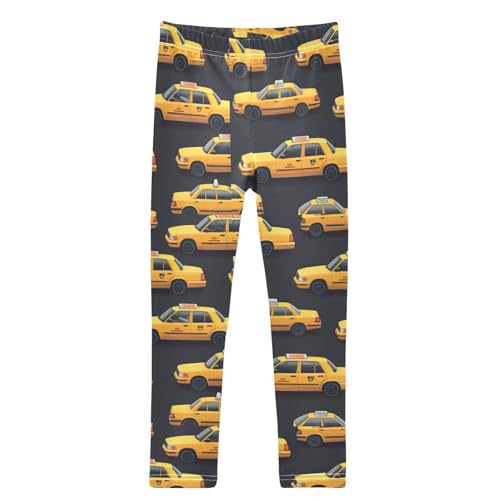 Boccsty Bright Running Car Yellow Taxis Car Girls Leggings Kids Yoga Pants Dance Active Tights 4T