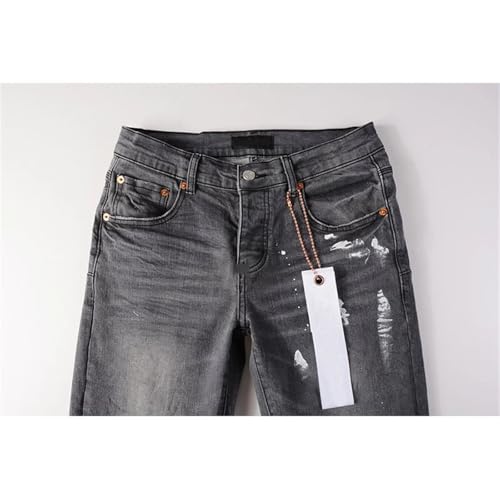 Men's High Street Distressed Ripped Jeans Vintage Low Rise Stretch Skinny Button Fly Straight Jeans3