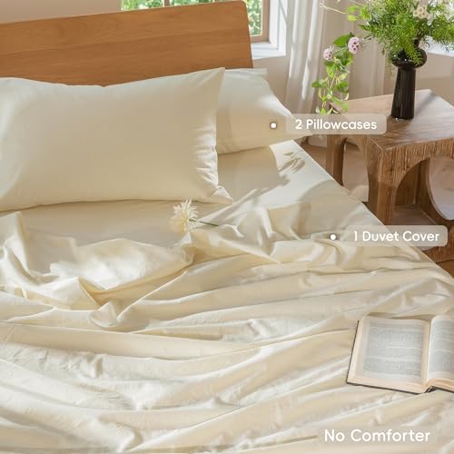 Image of MooMee Duvet Cover Set 100% Washed Cotton Linen Like Super King Plus | Relaxed Linen-like Texture. Soft, Breathable & Long-lasting Comfort. Lightweight. Hidden Zipper with 8 Interior Corner Ties