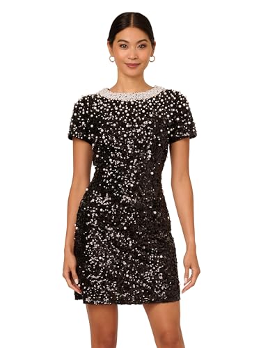 Adrianna Papell Women's Beaded Short Sleeves Dress