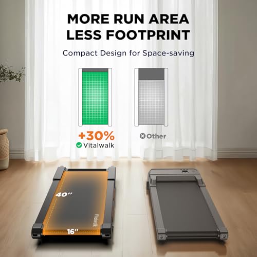 Image of Vitalwalk Walking Pad Treadmill with Incline, Full Deck 15% Auto Incline, Portable Under Desk Treadmills for Home Office, 350LBS, 3.0HP Brushless, 4-Way Move & Vertical Storage, Ambient Light