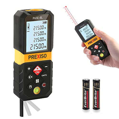 PREXISO Laser Measure, 215Ft Laser Measurement Tool with Entension for Diagonal Measuring Ft/ Ft+in/ in/ M Units - Pythagorean Mode, Area Volume -100 Sets Data Storage, Medidor Laser Distance Meter