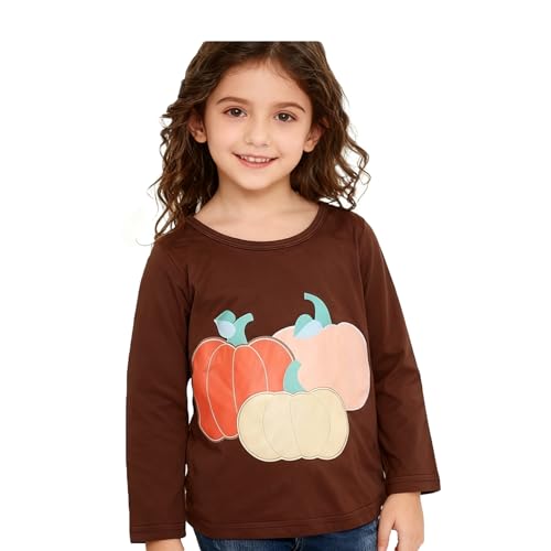 Image of Thanksgiving Toddler Girls T-Shirts Turkey Long Sleeve Shirts Kids T Shirts Cotton Girls Summer Tops 3-8Y