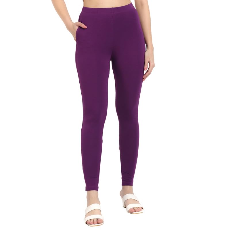 Women's Regular Leggings – Solid Colored, Slash Pocket, Regular Length, Sking Loving and Comfortable