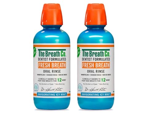 The Breath Co. Enjuague Bucal Fresh Breath Oxigenante – Formulado por Dentistas – Ayuda contra la Halitosis – Sin Alcohol – Sabor Menta Fuerte – 500 ml – Pack de 2