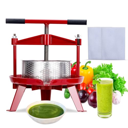 Manual Fruit Wine Press 1.32 Gal, Stainless Steel Fruit and Wine Press With T-Handle, Stable Triangular Structure, Wine Making Press for Outdoor, Kitchen