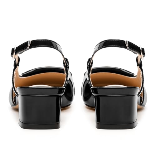 Womens Slingback Pumps Low Chunky Heels Square Toe Fashion Ankle Buckle Wedding Casual Office Shoes4