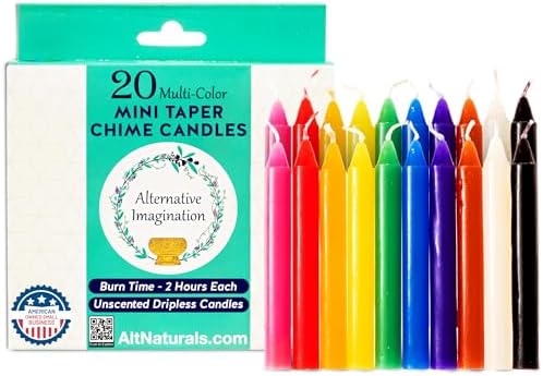 Alternative Imagination Colored Chime Candles - 20 Pack of Unscented 4 Inch Mini Taper Candles - Dripless Long Burning Ritual Candles for Meditation, Spell Work, Birthdays, Ceremonies & Home Decor
