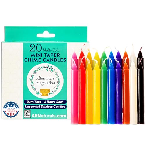 Alternative Imagination Colored Chime Candles - 20 Pack of Unscented 4 Inch Mini Taper Candles - Dripless Long Burning Ritual Candles for Meditation, Spell Work, Birthdays, Ceremonies & Home Decor