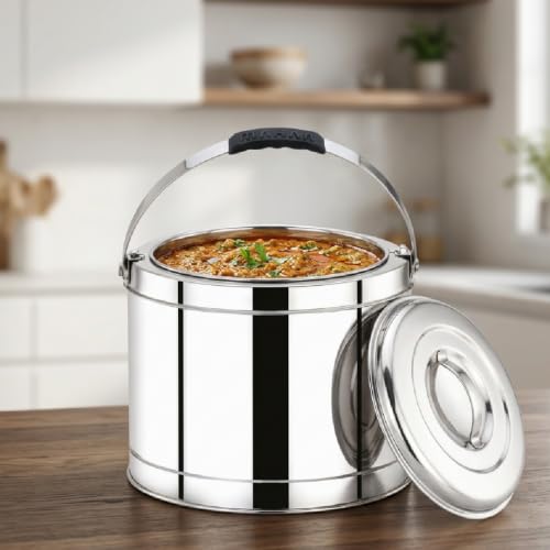 Image of Maaha Stainless Steel Picnic Pot with top Handle 5 Litre | Double Walled PU Insulated | Strong Locking Lid & Side Handles | Rust-Free, Durable & Scratch Resistant | Keeps Food Hot & Cold for Hours