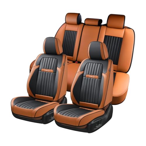 Image of Coverado Car Seat Covers Full Set, Car Seat Protector Car Seat Cushion, Nappa Leather Seat Covers for Cars, Front and Back Seat Protectors Cushions Universal Fit for Most Cars Vehicles(Brown&Black)
