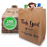 Reli. Reusable Thank You Bags | 250 Pack, 2 Mil | Brown/Kraft Shopping Bags Plastic | 12" L x 6.75" W x 14" H | Ideal for Groceries, Retail, Food Take Out/To Go, Small Business