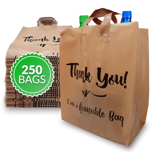 Reli. Reusable Thank You Bags | 250 Pack, 2 Mil | Brown/Kraft Shopping Bags Plastic | 12