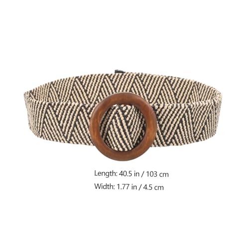 VANZACK Woven Waist Belt Wood Buckle Elastic PP Straw Band for Girls Costumes Fashionable Dress Accessory4