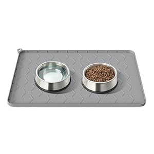 Futtermatte für Hunde, wasserdicht, rutschfest, Silikon Napfunterlage für Hunde und Katzen, mit Aufhängelöchern, Silikonmatte mit erhöhtem Rand, 60 x 40 cm, für Hunde- & Katzenfutter, Trinknäpfe