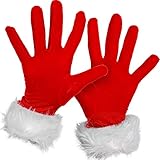 Skeleteen Red Fur Costume Gloves - Red Velvet Gloves with White Furry Cuff Accessories for Costumes...