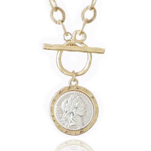 Antique Gold Plated Roman Coin Necklace for Women 18 Inch Chain Pendant Necklace Birthday Anniversary Jewelry Gift for Women