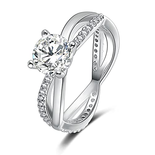 18K White Gold Plated Infinity Twisting Round Cubic Zirconia Promise Engagement Eternity Halo CZ Wedding Anniversary Created Diamond Ring for Women Men (6)