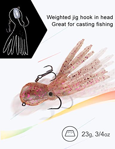 Octopus Swimbait Soft Fishing Lure With Skirt Tail, Lingcod Rockfish Jigs For Saltwater Ocean Fishing, 5Pcs/Pack #TOP4