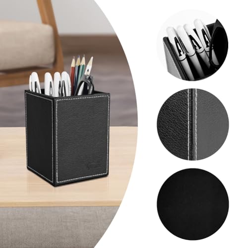 Image of Pen Pencil Holder Cup Container PU Leather Desk Organizer Stand Decor Brush Scissor Holder Decoration Office Desk Home School