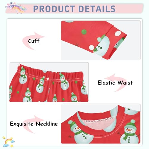 Pajama Sets Long Sleeve Snowman Pattern on Red Soft Comfy Sleepwear 2 Piece PJS 3-8T4