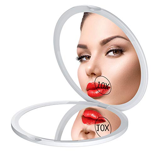 Gospire Compact Cosmetic Mirror for Women, 4 Inch Ultra-Thin Pocket Purse Small Handbag Round Foldable Makeup Mirror for Travel, 1X/10X Double Sided Magnifying Handheld Portable Mirror (White)