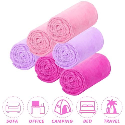 SmoothNovelty 6 Pcs Fleece Sleepover Blankets for Girls Soft Fuzzy Throw Blanket Bulk Warm Flannel for Spa Slumber Movie Night Wedding(Bright Color,51 x 71 Inch)
