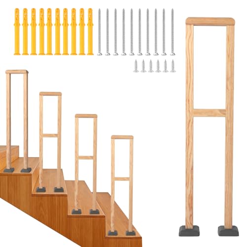 HAIORJUN Barandilla Escalera Interior de Madera, Estable y Sin Deformación, Pasamanos para Escaleras en Forma de H Madera de álamo Impermeable para Hogar Moderno, Dúplex y Loft (Color Madera, 80 cm)