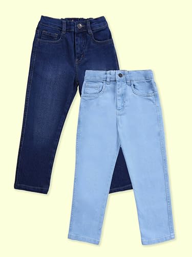 Image of KiddoPanti Boys Regular Fit Denim Pant | Stretch Poly Cotton Denim | Regular Fit Full Length Pant | Back Elasticated & Button with Zip Open Fly