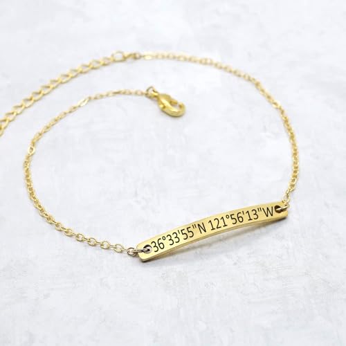 Personalized Coordinates Bar Bracelet Custom Engraved Dainty Jewelry for Her in Gold Rose Gold White Gold Ideal for Friendship Graduation Bridesmaid Gift For Mothers Bridesmaid & Anniversary3