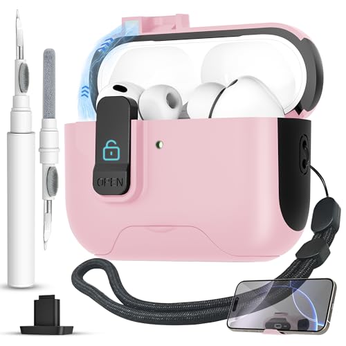 Coque AirPods Pro 3 rigide rose anti-perte avec cordon