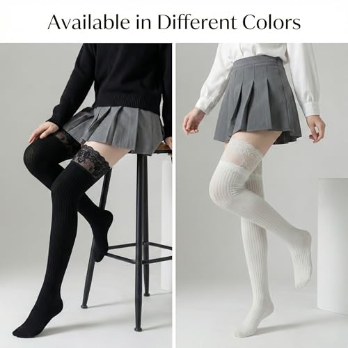 Image of Kraptick Women's Thigh High Stockings with Lace Top Soft Ribbed Stretchable Nylon Stocking, Fashion Hold-Up Stockings for Regular Use & Comfort Fit -2