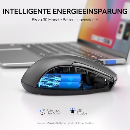 TECKNET Bluetooth Maus 4800 DPI, BT 5.0/3.0+2.4G, 30Monate Batterielaufzeit – Ansicht 6