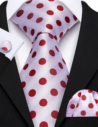 Image of Barry.Wang Ties for Men Silk Tie Sets Polka Dot Woven Necktie Pocket Square Cufflinks Business Wedding