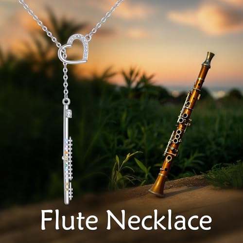 Flute Gifts Sterling Silver Flute Heart Y-Necklace Flute Jewelry for Women and Flute Lovers4