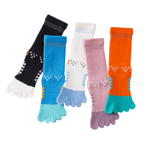 5 Pairs Boys Girls Over the Calf High Tube Socks Cotton Sports Five Finger Socks Slouch Socks for Kids Age 6-15