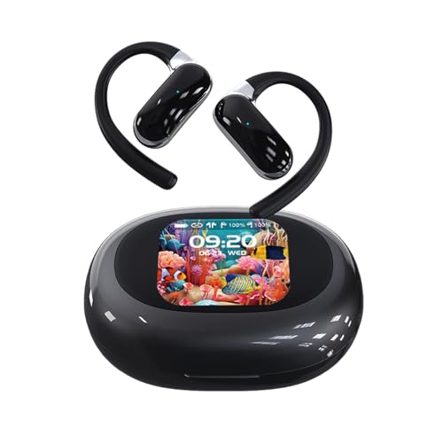 Auriculares abiertos con pantalla táctil inteligente, funda de carga inalámbrica Bluetooth 5.4 con ganchos para las orejas, pantalla táctil, auriculares deportivos para gimnasio, para iPhone, Android