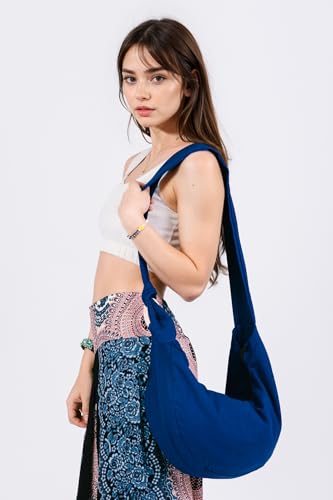 Image of Hobo Crossbody Bag for Women - Handmade Cotton Boho Purse with Wooden Ring | Lightweight Slouchy Shoulder Sling Tote Bag